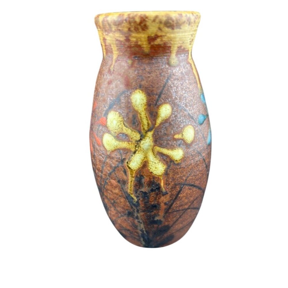 Vintage Handcrafted TC Pottery Wall Pocket Vase With‎ Abstract Floral Design